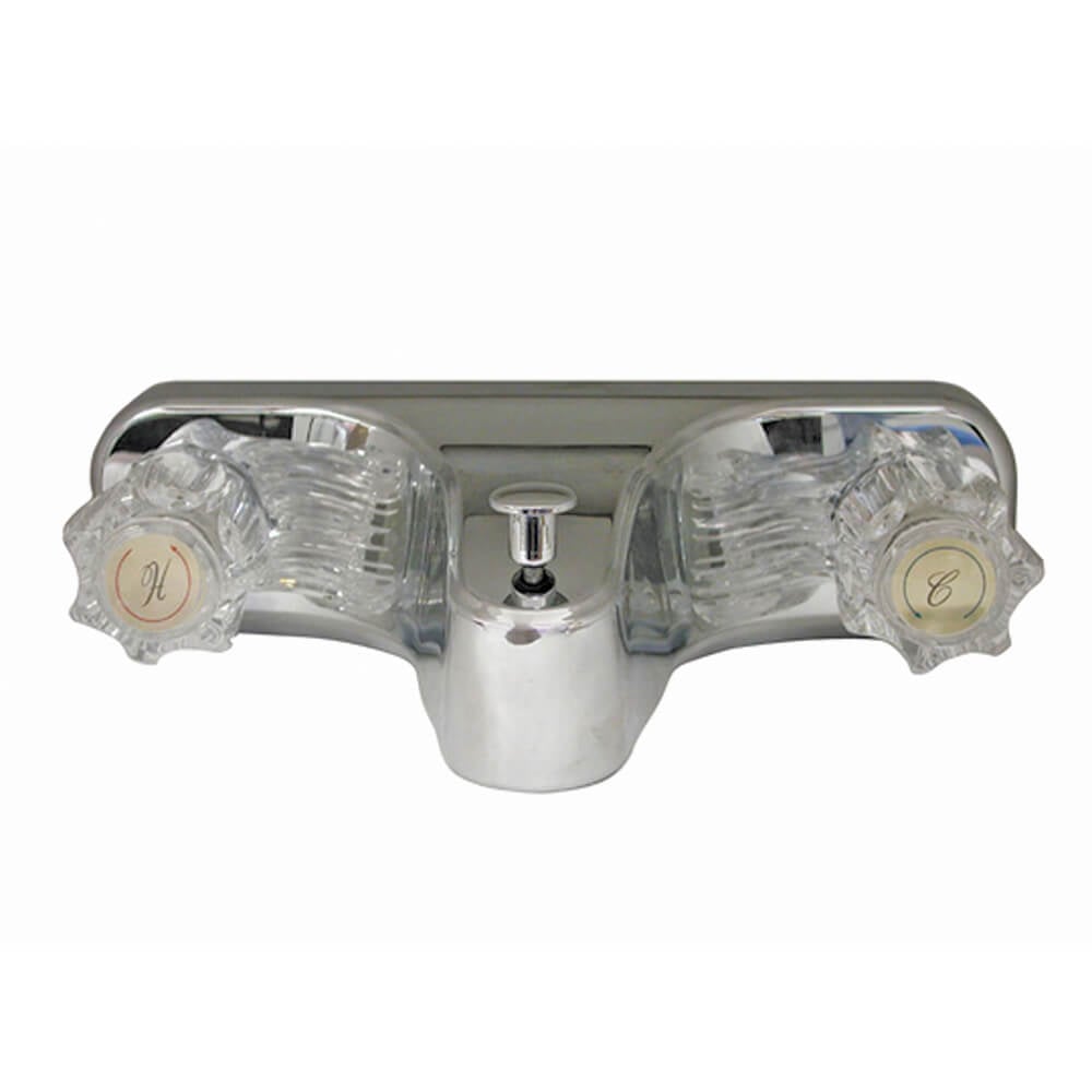 8 in. Mobile Home Off Set Style Faucet with Knob Handles in Chrome