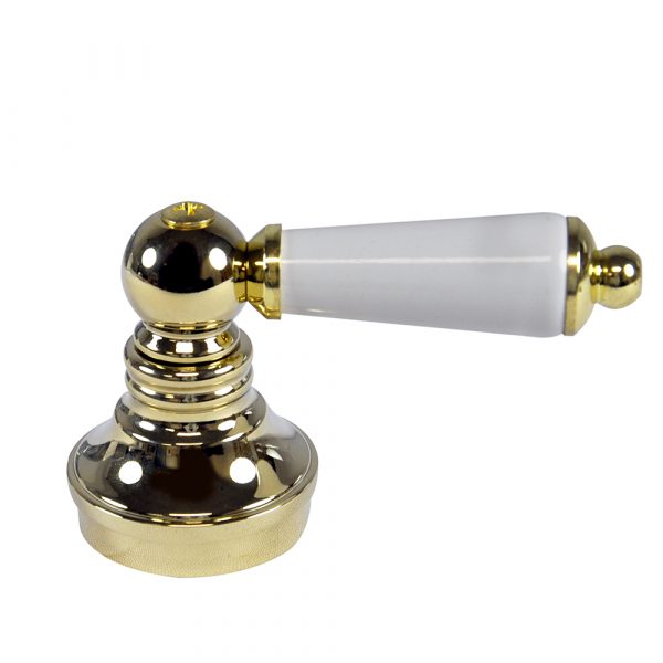 Universal Lever Handle in Polished Brass with White Tip