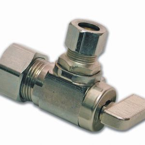3/8 in. Comp. Outlet x 5/8 in. O.D. Comp. Inlet Angle Stop 3/8 in. Comp. Outlet x 5/8 in. O.D. Comp. Inlet Angle Stop