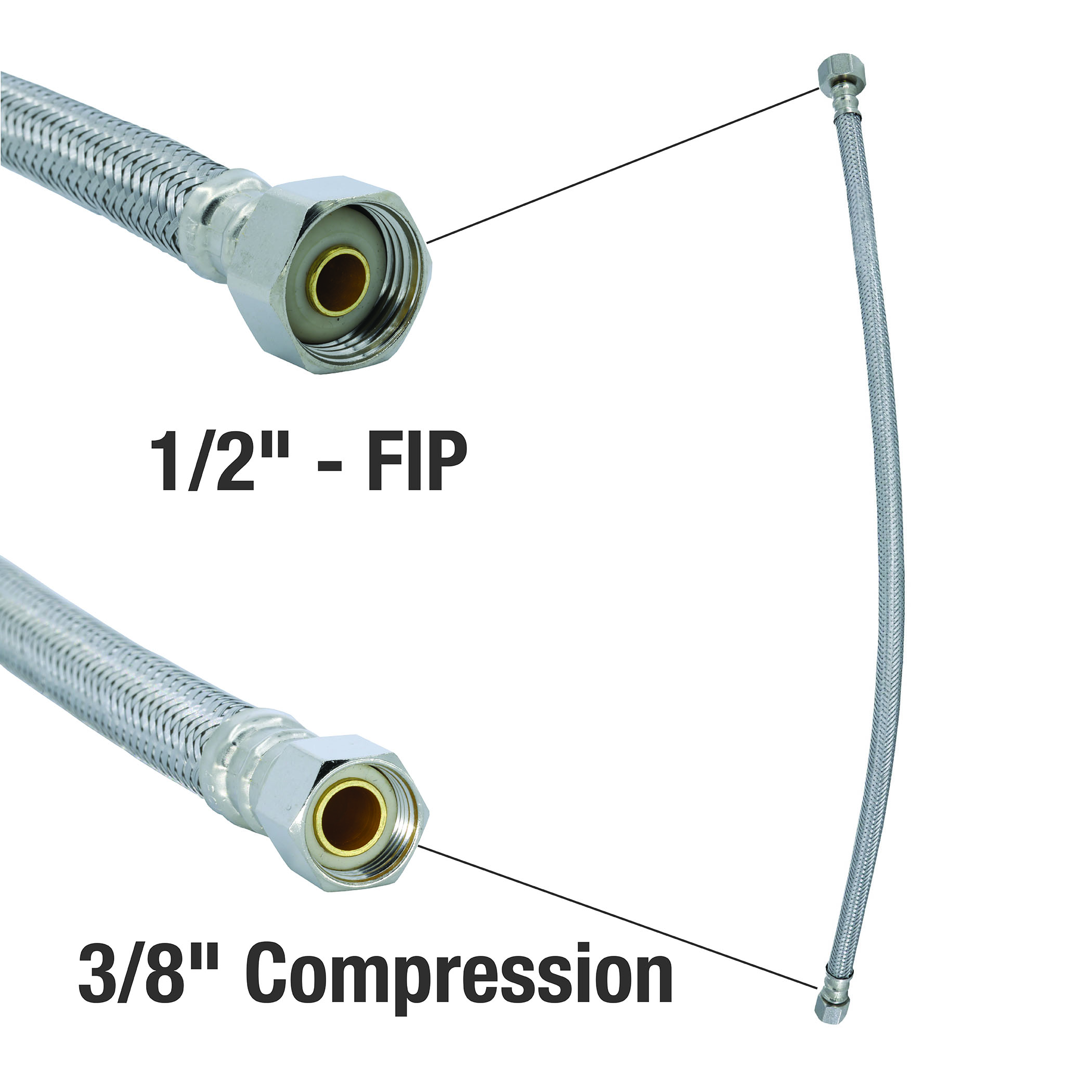 3/8 in. Comp. x 1/2 in. FIP. x 20 in. LGTH Stainless Steel Faucet Supply Line Hose