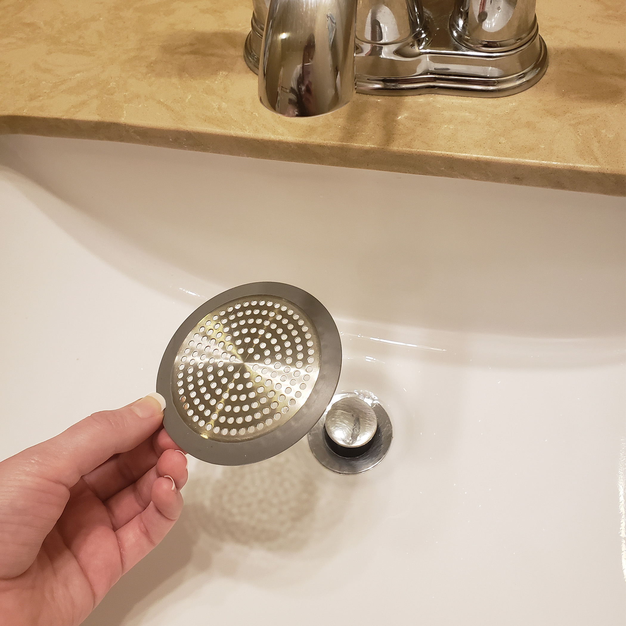 Bathroom Sink/Bathtub Hair Catcher & Drain Protector in Brushed