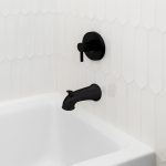 1st image of 6 in. Decorative Tub Spout with Pull Up Diverter in Matte Black